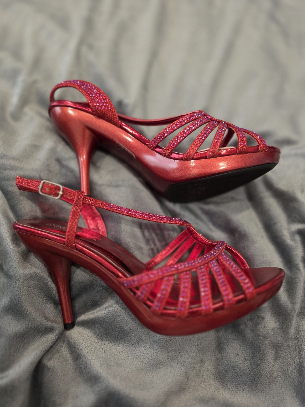 Red Sparkle Strappy High-Heel Sandals - Women's